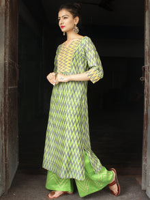 Green Yellow Silk Cotton Ikat Kurta & Pants (Set of 2)  - SS01F1430