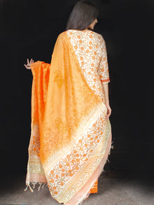 White Orange Chanderi Block Printed Suit Set - Set of 3  - SS01F002