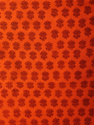 Orange Rust Black Bagh Hand Block Printed Cotton Suit-Salwar Fabric With Chiffon Dupatta (Set of 3) - SU01HB405