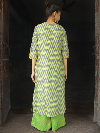 Green Yellow Silk Cotton Ikat Kurta & Pants (Set of 2)  - SS01F1430
