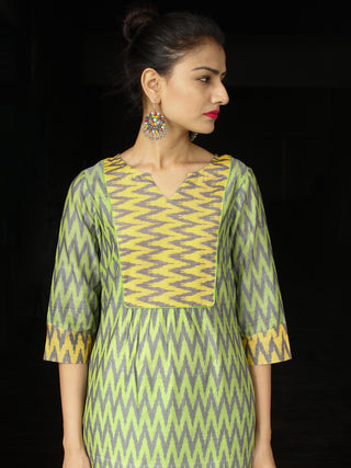 Green Yellow Silk Cotton Ikat Kurta & Pants (Set of 2)  - SS01F1430