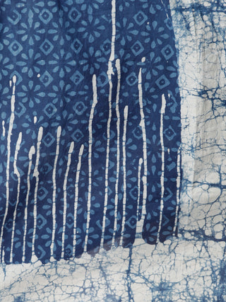 Indigo White Hand Block Printed & Hand Painted Cotton Mul Saree - S031703112