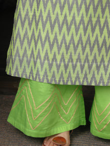 Green Yellow Silk Cotton Ikat Kurta & Pants (Set of 2)  - SS01F1430