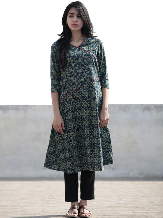 Green Indigo Black Hand Block Printed Ajrakh Kurta  - K36F1195