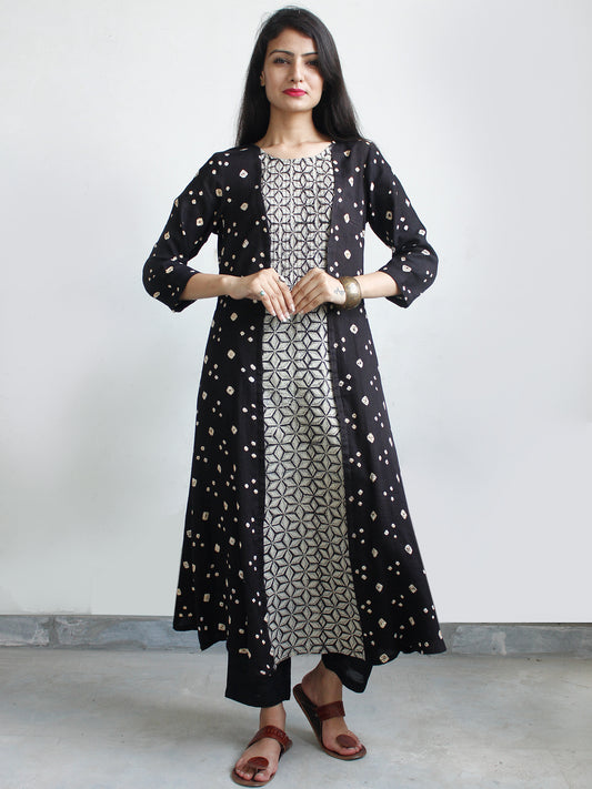 Black Ivory Bandhani and Hand Block Printed Glace Cotton Kurta  - K167FXXX