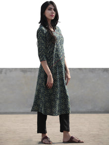 Green Indigo Black Hand Block Printed Ajrakh Kurta  - K36F1195