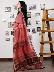 Pink Brown Beige Hand Block Printed Kota Doria Saree in Natural Colors - S031702865