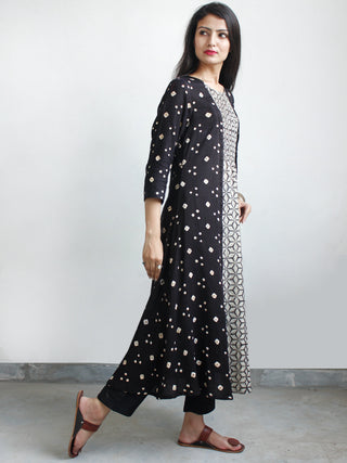 Black Ivory Bandhani and Hand Block Printed Glace Cotton Kurta  - K167FXXX