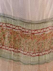 Peach Green Red Hand Block Printed Cotton Suit-Salwar Fabric With Chiffon Dupatta (Set of 3) - SU01HB440
