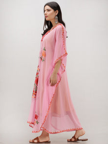 Pink Multicolor Aari Embroidered Kashmere Free Size Georgette Kaftan  - K12K016