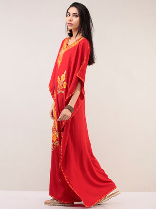 Red Aari Embroidered Kashmere Free Size Kaftan  - K12K038