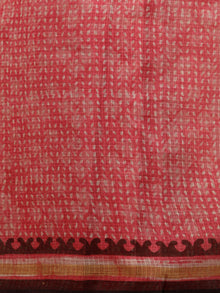 Pink Brown Beige Hand Block Printed Kota Doria Saree in Natural Colors - S031702865