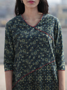 Green Indigo Black Hand Block Printed Ajrakh Kurta  - K36F1195