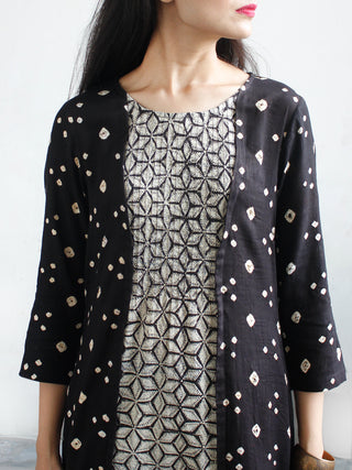 Black Ivory Bandhani and Hand Block Printed Glace Cotton Kurta  - K167FXXX