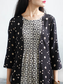 Black Ivory Bandhani and Hand Block Printed Glace Cotton Kurta  - K167FXXX