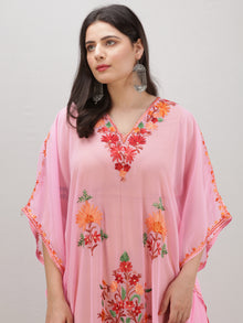 Pink Multicolor Aari Embroidered Kashmere Free Size Georgette Kaftan  - K12K016