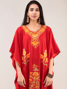 Red Aari Embroidered Kashmere Free Size Kaftan  - K12K066