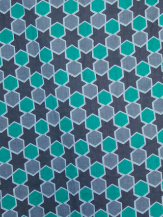 Sea Green Grey White Cotton Block Printed Suit - Set of 3 - SS01F020