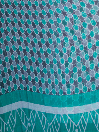 Sea Green Grey White Cotton Block Printed Suit - Set of 3 - SS01F020