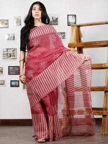 Pink Ivory Hand Block Printed Kota Doria Saree in Natural Colors - S031702866