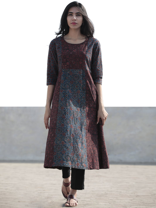 Maroon Green Indigo Black Hand Printed Ajrakh Kurta - K37F1203