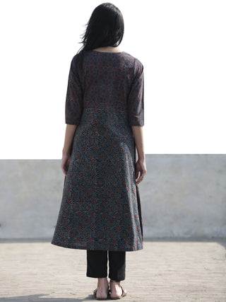 Maroon Green Indigo Black Hand Printed Ajrakh Kurta - K37F1203