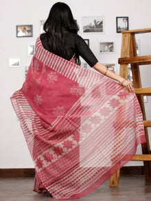 Pink Ivory Hand Block Printed Kota Doria Saree in Natural Colors - S031702866
