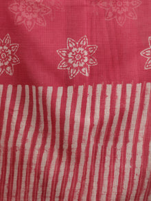 Pink Ivory Hand Block Printed Kota Doria Saree in Natural Colors - S031702866