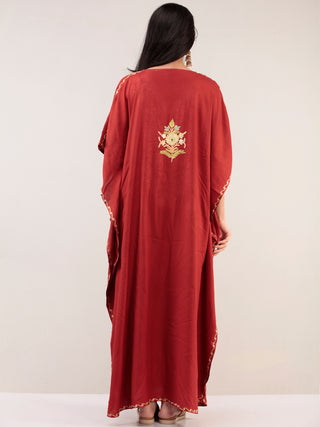 Maroon Aari Embroidered Kashmere Free Size Kaftan  - K12K041