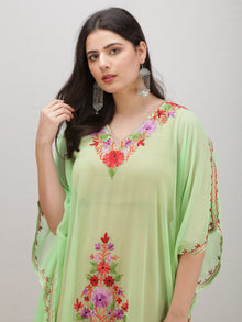 Light Green Multicolor Aari Embroidered Kashmere Free Size Georgette Kaftan  - K12K017