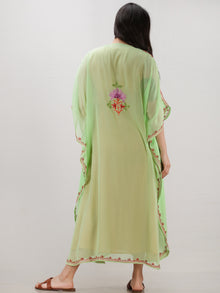 Light Green Multicolor Aari Embroidered Kashmere Free Size Georgette Kaftan  - K12K017