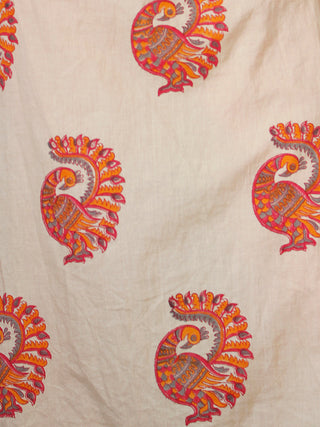 Peach Orange Pink Cotton Block Printed Suit - Set of 3 - SS01F021