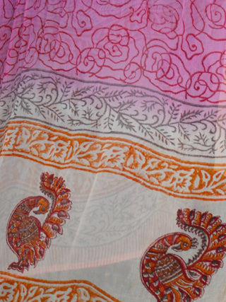 Peach Orange Pink Cotton Block Printed Suit - Set of 3 - SS01F021