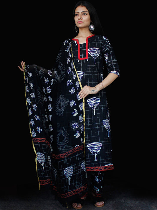 Black White Cotton Block Printed Suit - Set of 3 - SS01F022