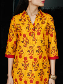 Mustard Yellow Maroon Cotton Block Printed Kurta & Pants - Set of 2 - SS01F046