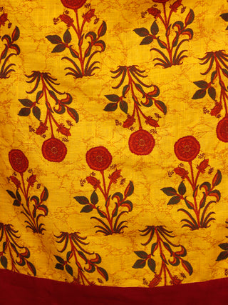 Mustard Yellow Maroon Cotton Block Printed Kurta & Pants - Set of 2 - SS01F046