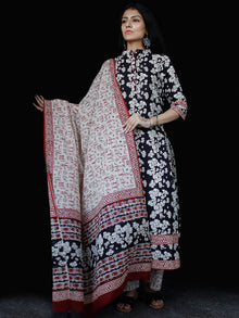 Black Beige Maroon Cotton Block Printed Suit - Set of 3 - SS01F023