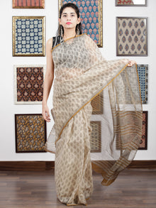 Beige Brown Black Hand Block Printed Kota Doria Saree in Natural Colors - S031703104