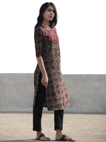 Black Maroon Cherry Red Hand Block Printed Ajrakh Kurta With Pintuck  - K39F1202