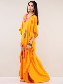 Yellow Aari Embroidered Kashmere Free Size Kaftan  - K12K043