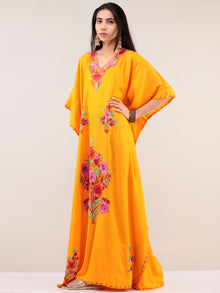 Yellow Aari Embroidered Kashmere Free Size Kaftan  - K12K043