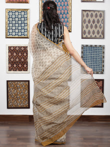 Beige Brown Black Hand Block Printed Kota Doria Saree in Natural Colors - S031703104