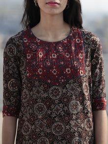 Black Maroon Cherry Red Hand Block Printed Ajrakh Kurta With Pintuck  - K39F1202