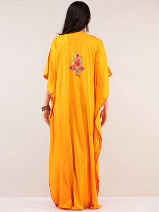 Yellow Aari Embroidered Kashmere Free Size Kaftan  - K12K043