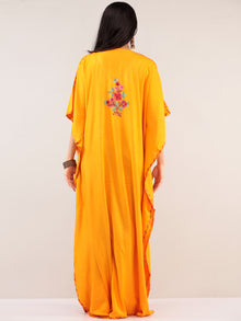 Yellow Aari Embroidered Kashmere Free Size Kaftan  - K12K043