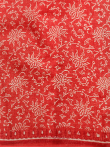Red White Hand Block Printed Kota Doria Saree in Natural Colors - S031702868