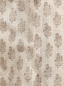 Beige Brown Black Hand Block Printed Kota Doria Saree in Natural Colors - S031703104