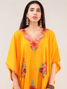 Yellow Aari Embroidered Kashmere Free Size Kaftan  - K12K043