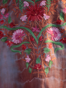Brown Pink Green Rust Aari Embroidered Short Kashmere Kaftan  - K11K036