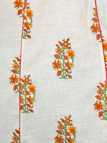 Ivory Red Orange Cotton Block Printed Kurta & Pants - Set of 2 - SS01F047